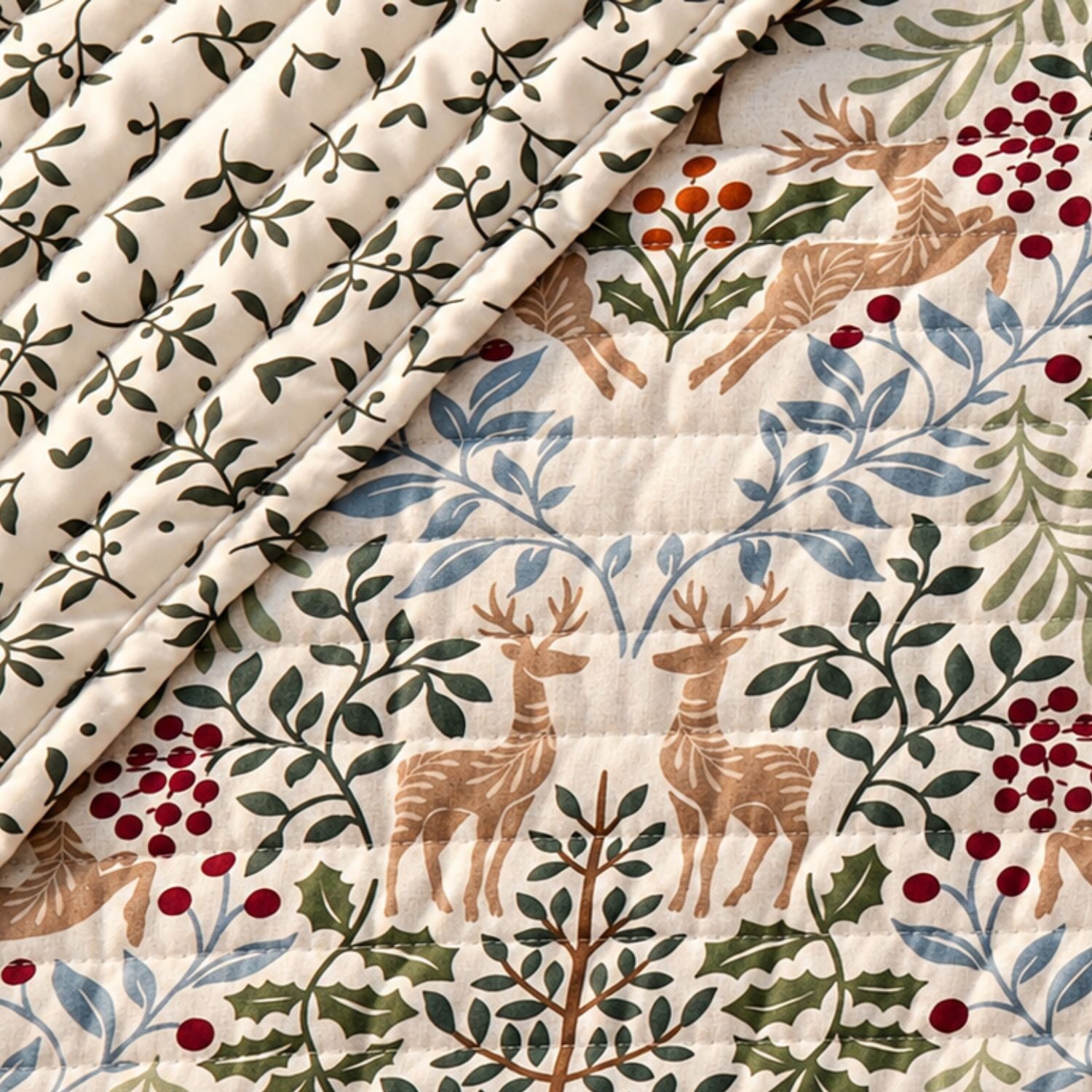 Linery Woodland Deer Holiday Reversible Quilt Set