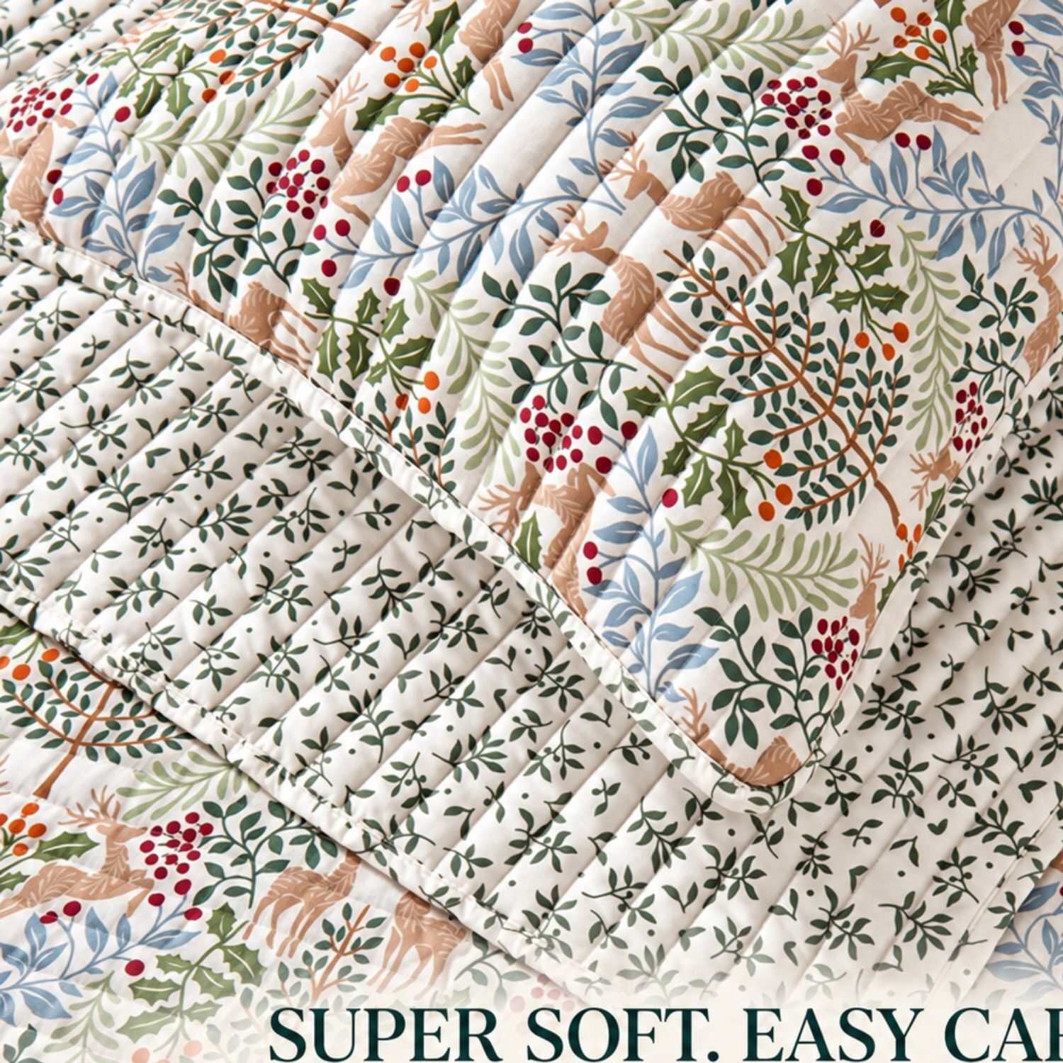 Linery Woodland Deer Holiday Reversible Quilt Set