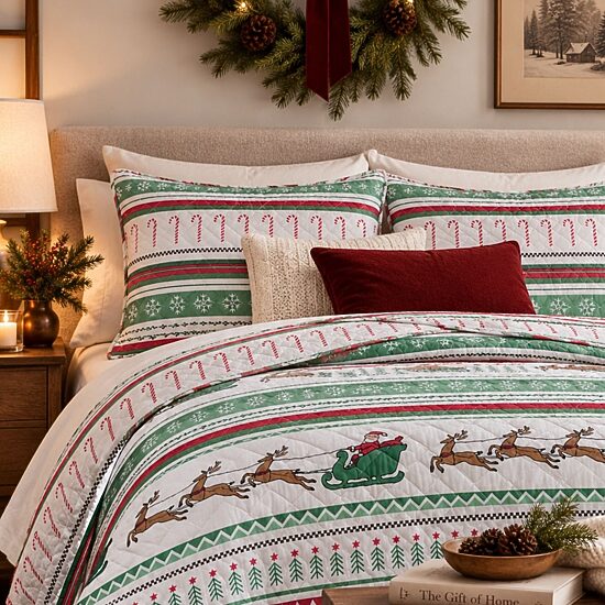 Linery Festive Christmas REVERSIBLE Quilt Set