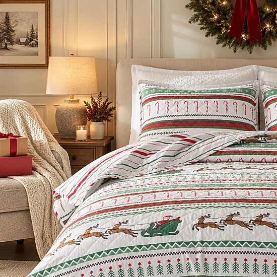 Linery Festive Christmas REVERSIBLE Quilt Set