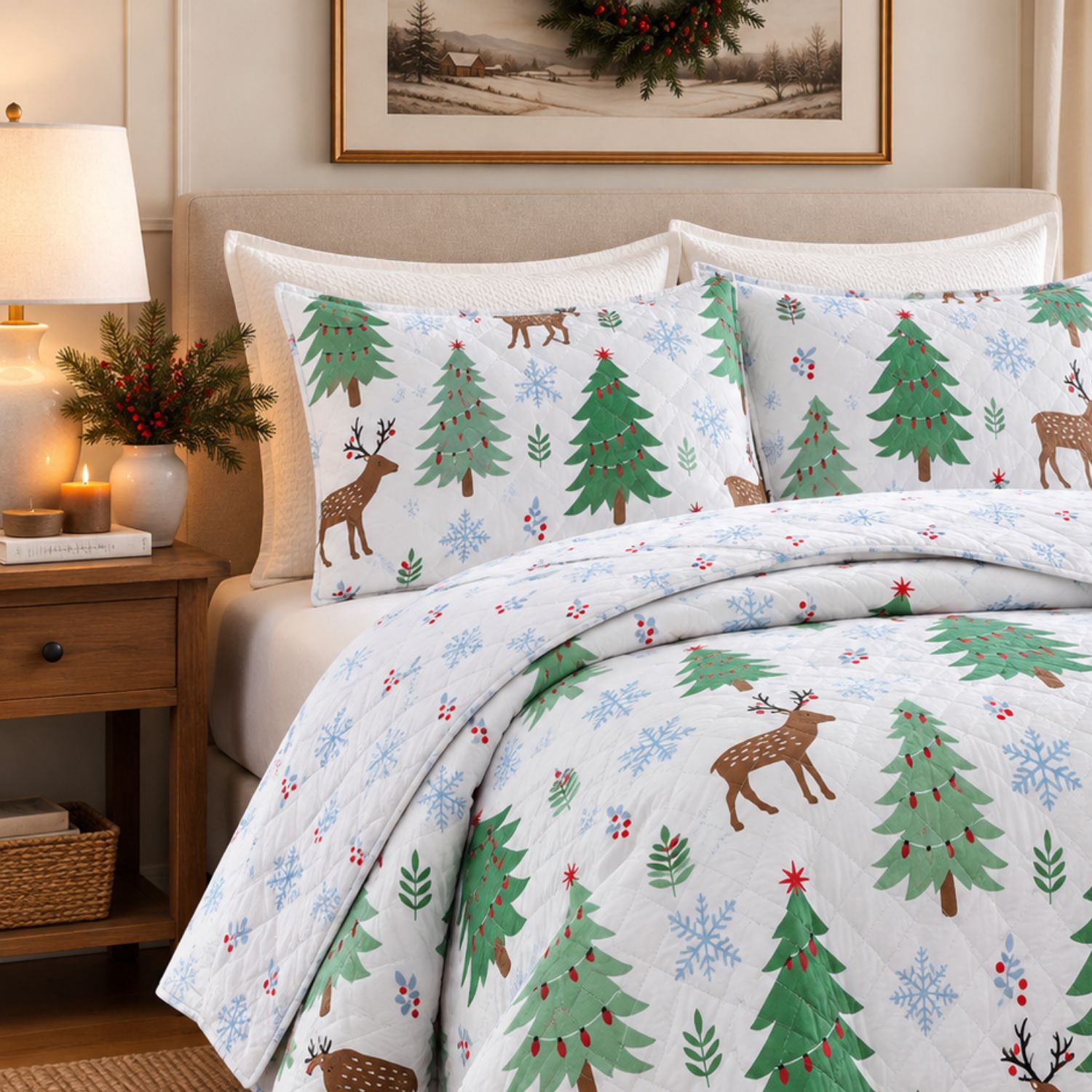 Linery Christmas Trees Reversible Quilt Set