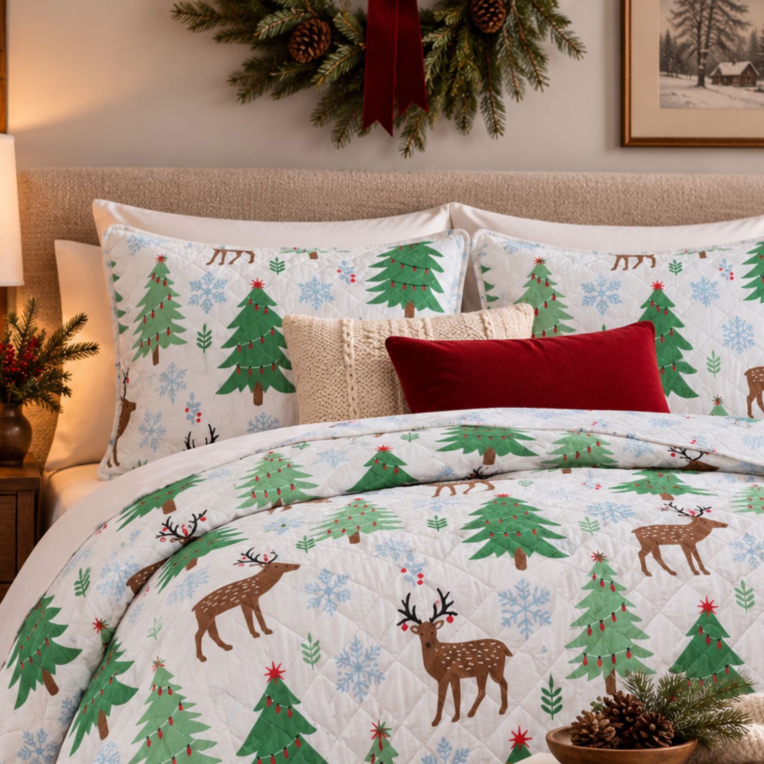 Linery Christmas Trees Reversible Quilt Set