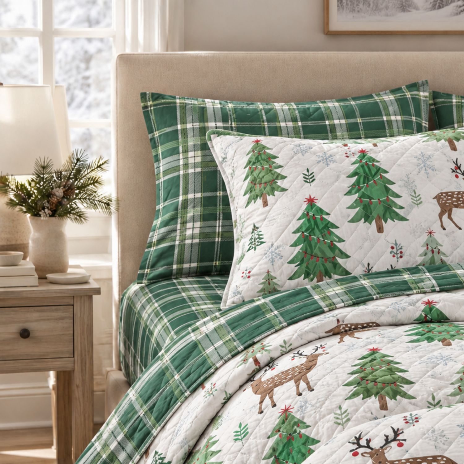 Linery Christmas Trees Reversible Quilt Set