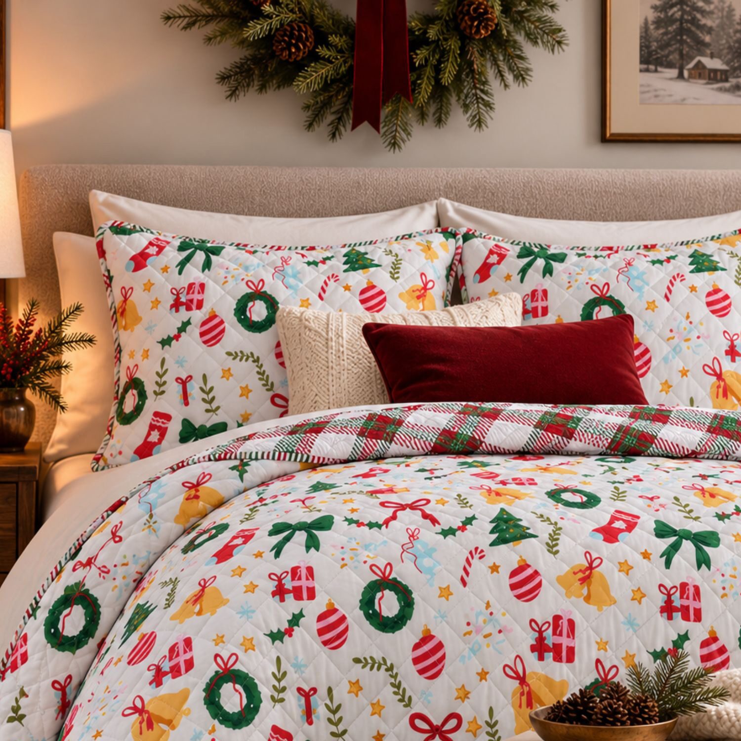 Linery Cheerful Holiday Quilt Set