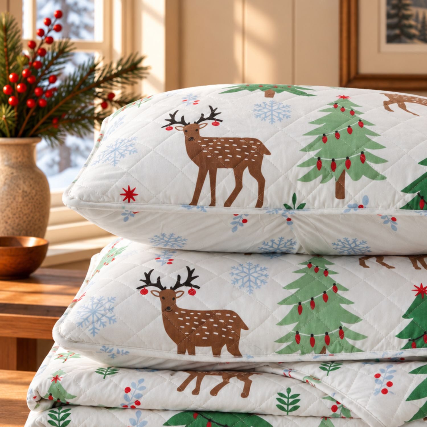 Linery Christmas Trees Reversible Quilt Set