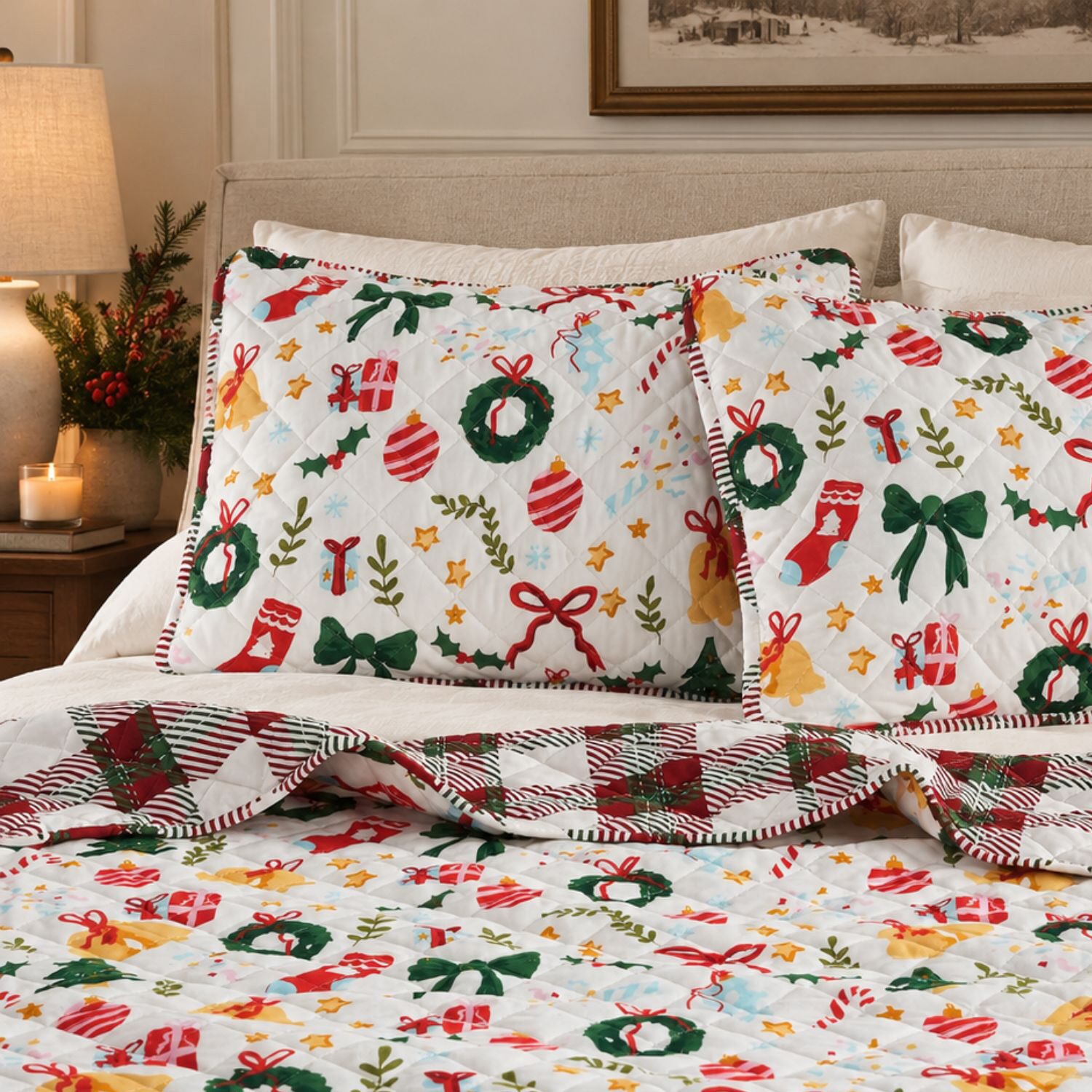 Linery Cheerful Holiday Quilt Set