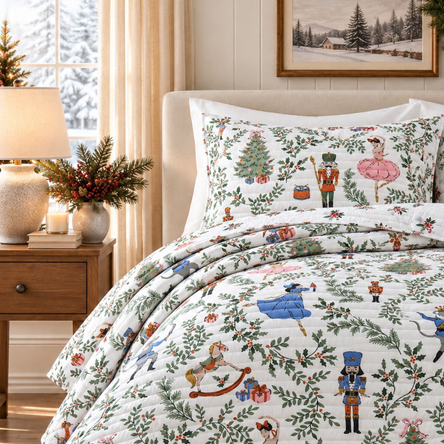 Linery Nutcracker Christmas Reversible Quilt Set