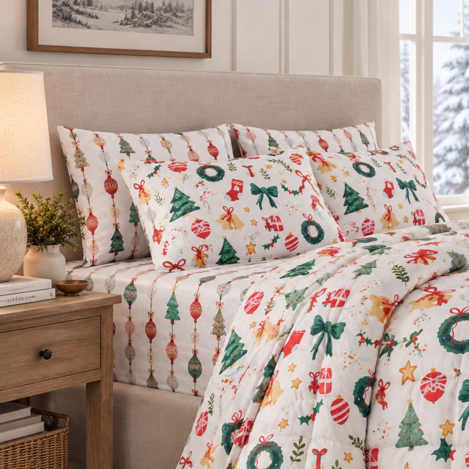 Linery Reversible Down Alternative Christmas Sham Set And Comforter