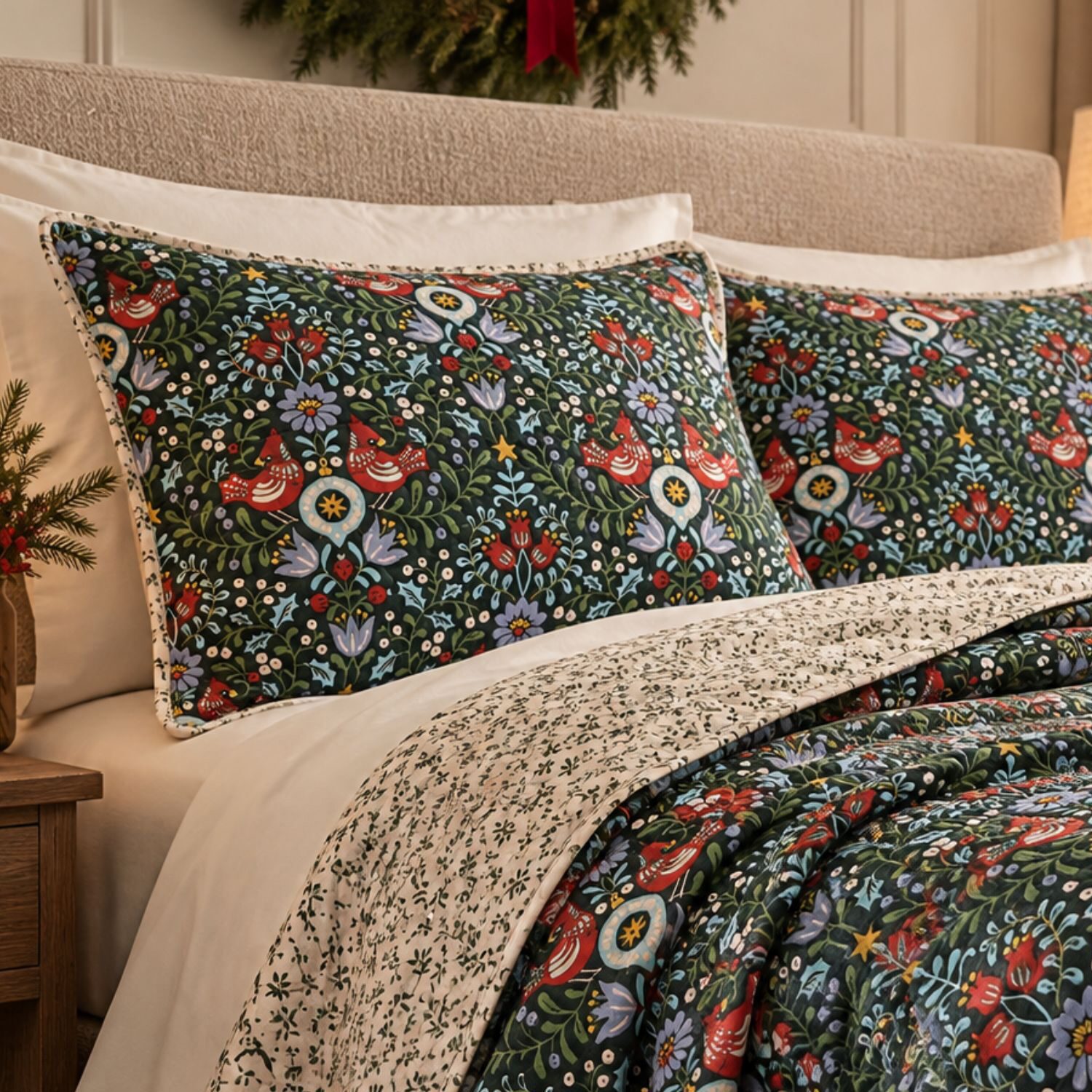 Linery Holiday Printed Microfiber Reversible Quilt Set