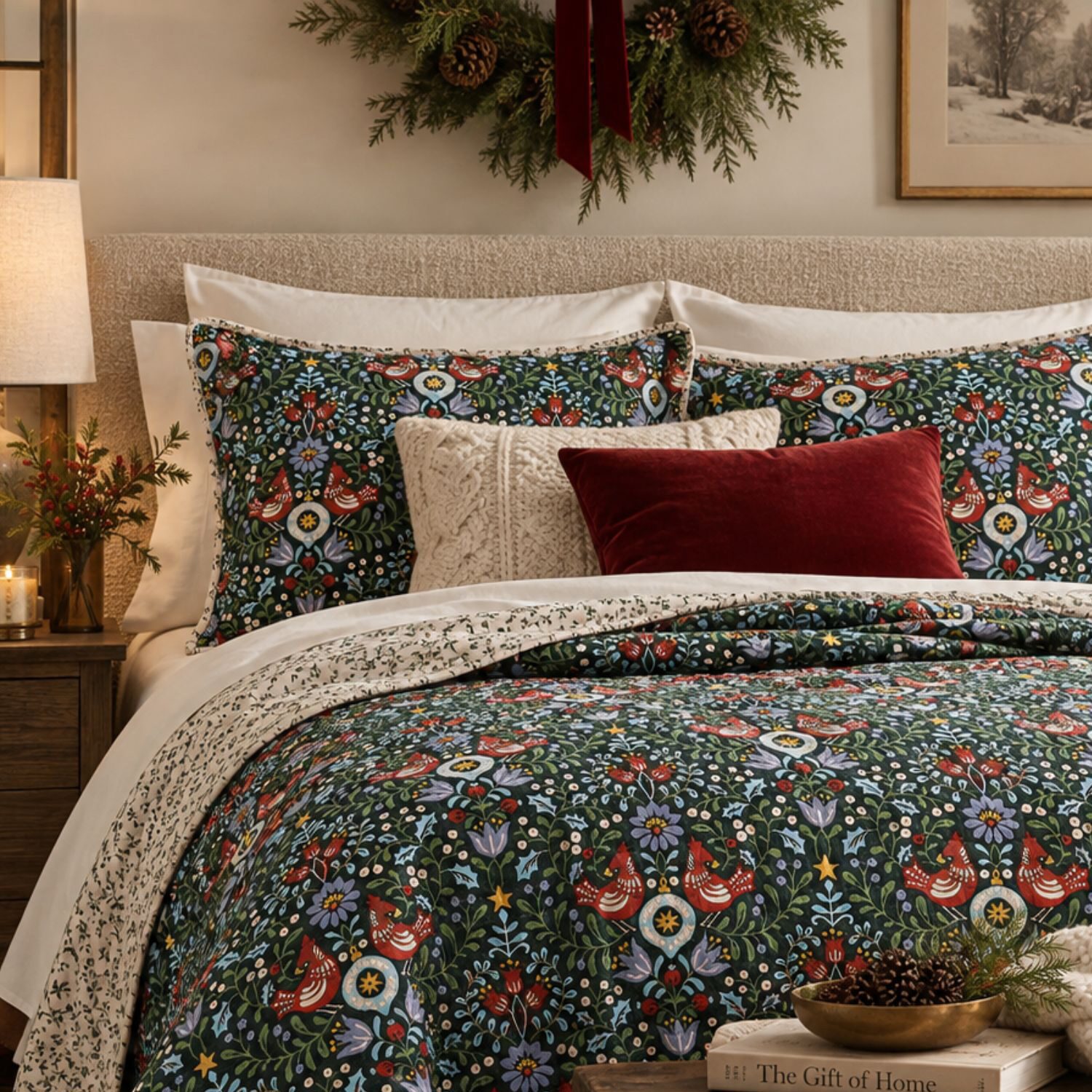 Linery Holiday Printed Microfiber Reversible Quilt Set