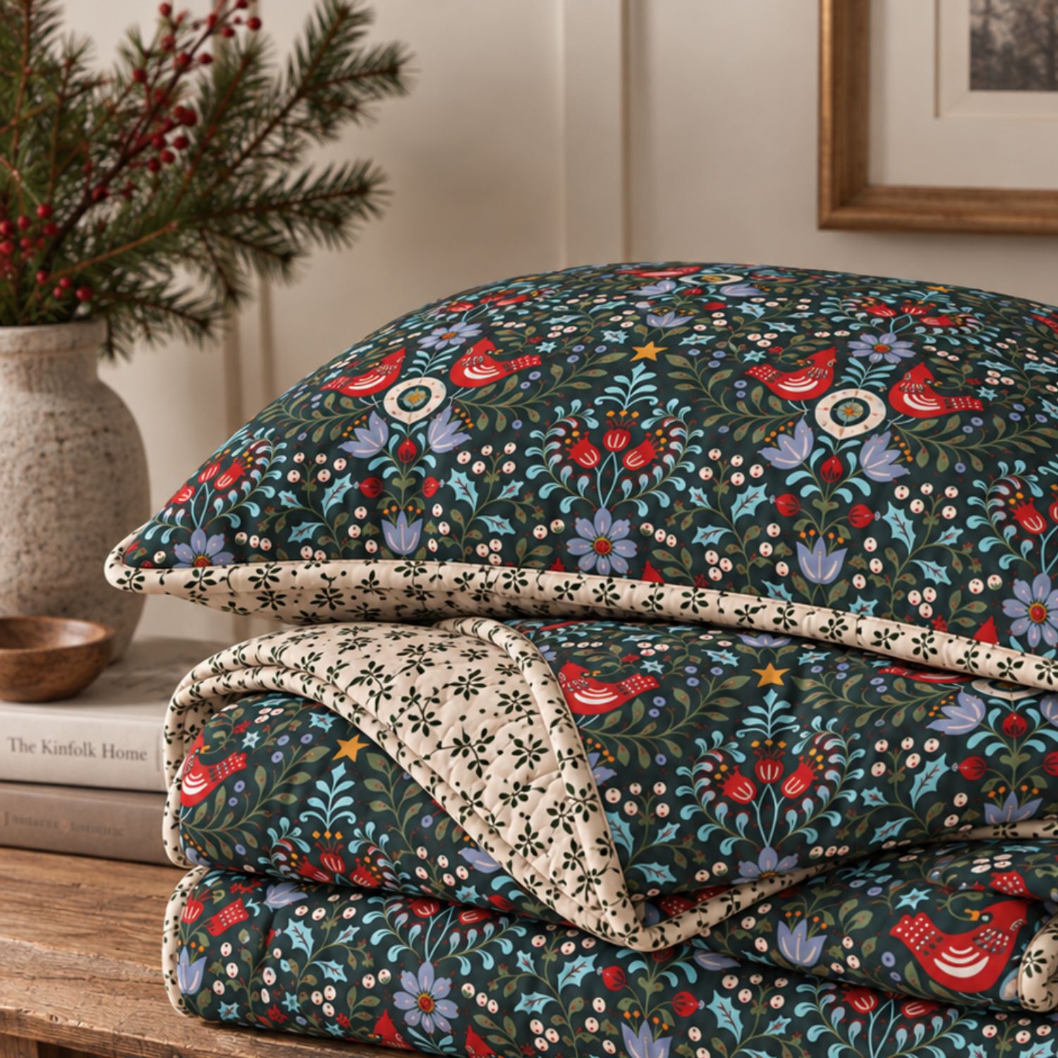 Linery Holiday Printed Microfiber Reversible Quilt Set