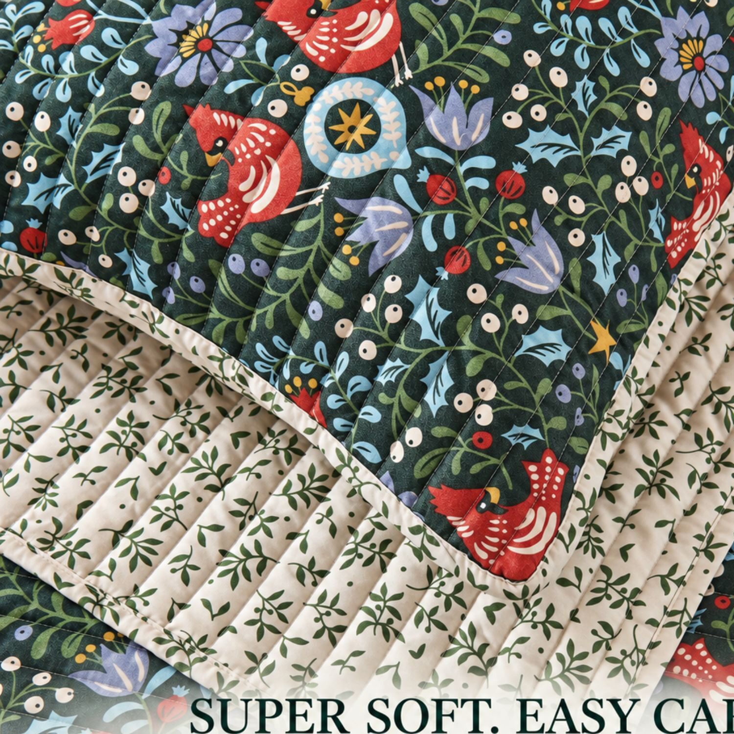 Linery Holiday Printed Microfiber Reversible Quilt Set