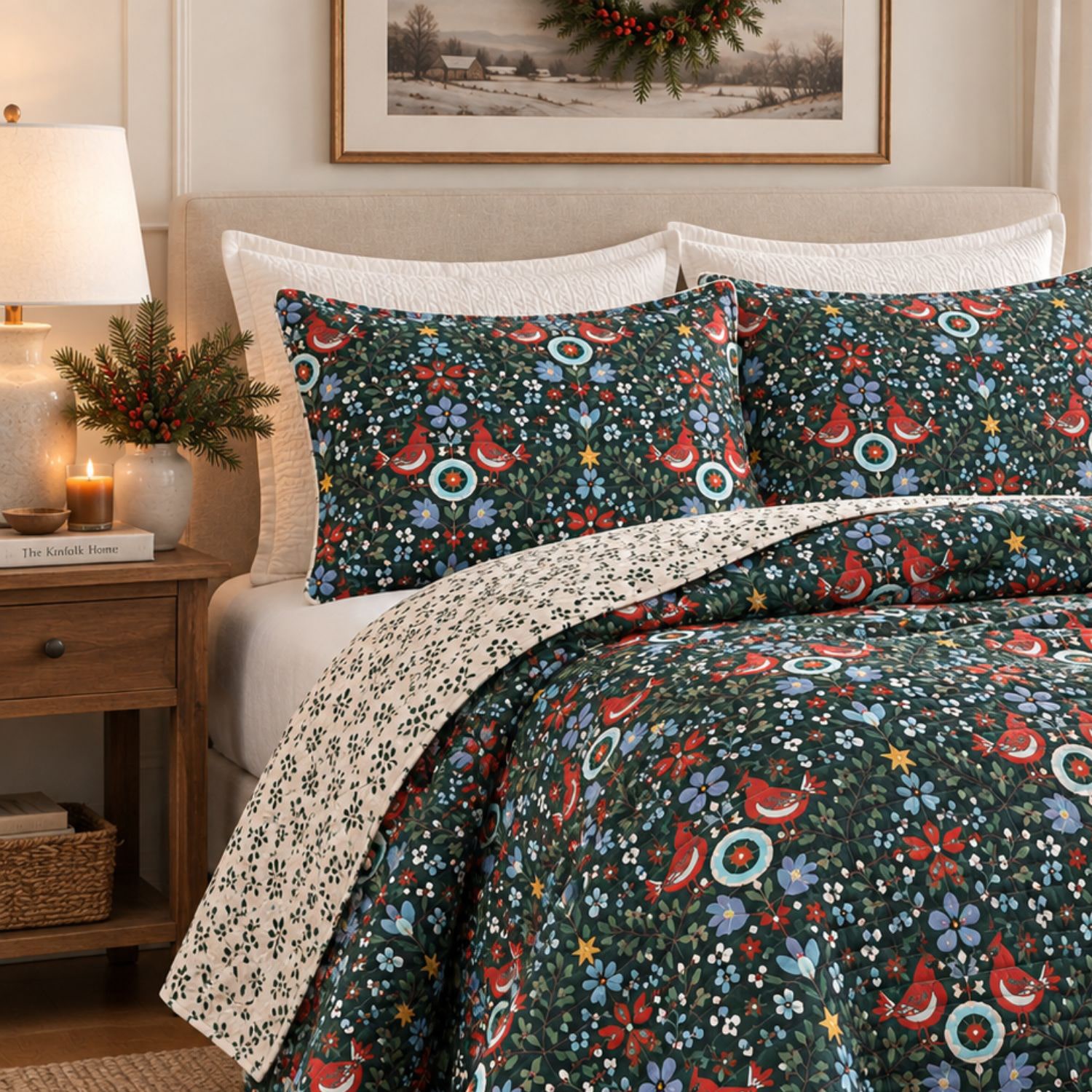 Linery Holiday Printed Microfiber Reversible Quilt Set