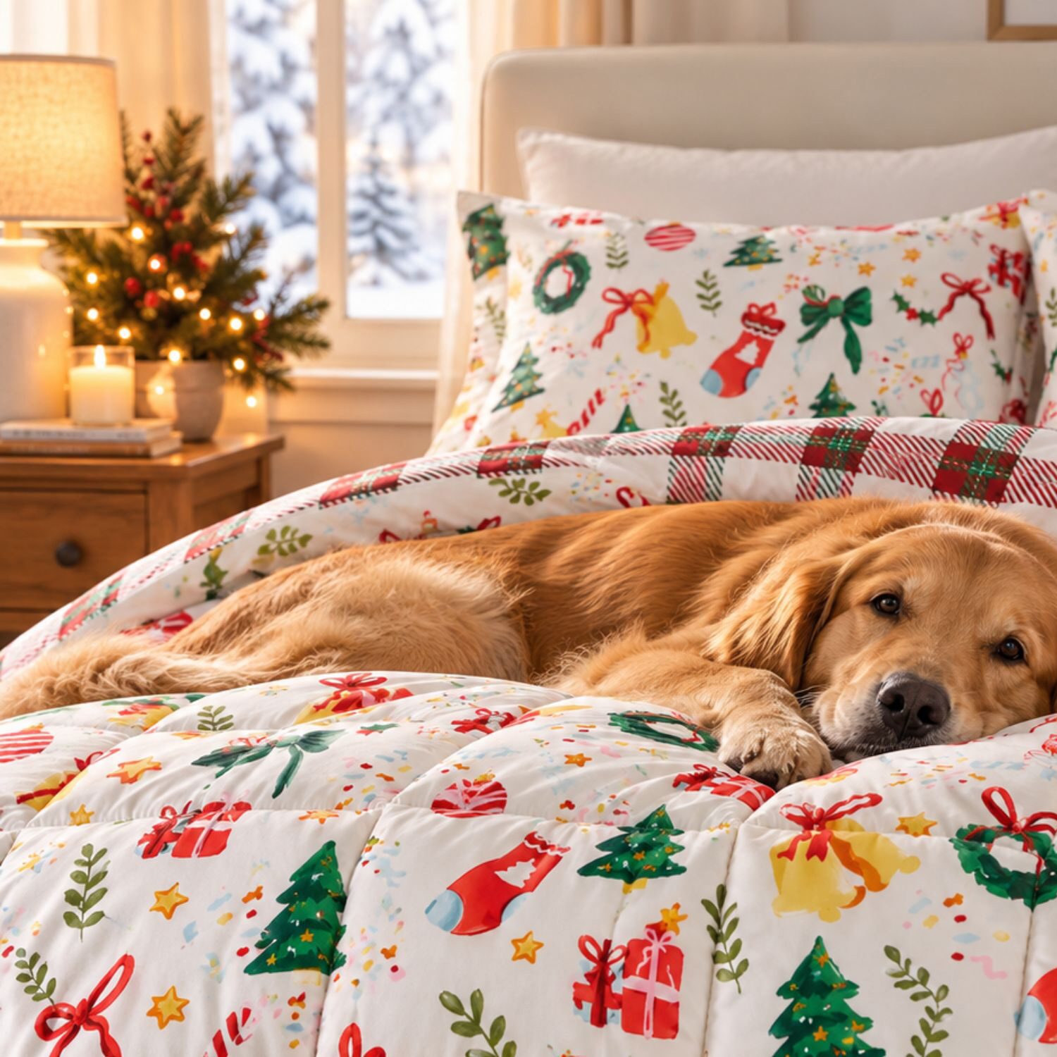 Linery Reversible Down Alternative Christmas Sham Set And Comforter