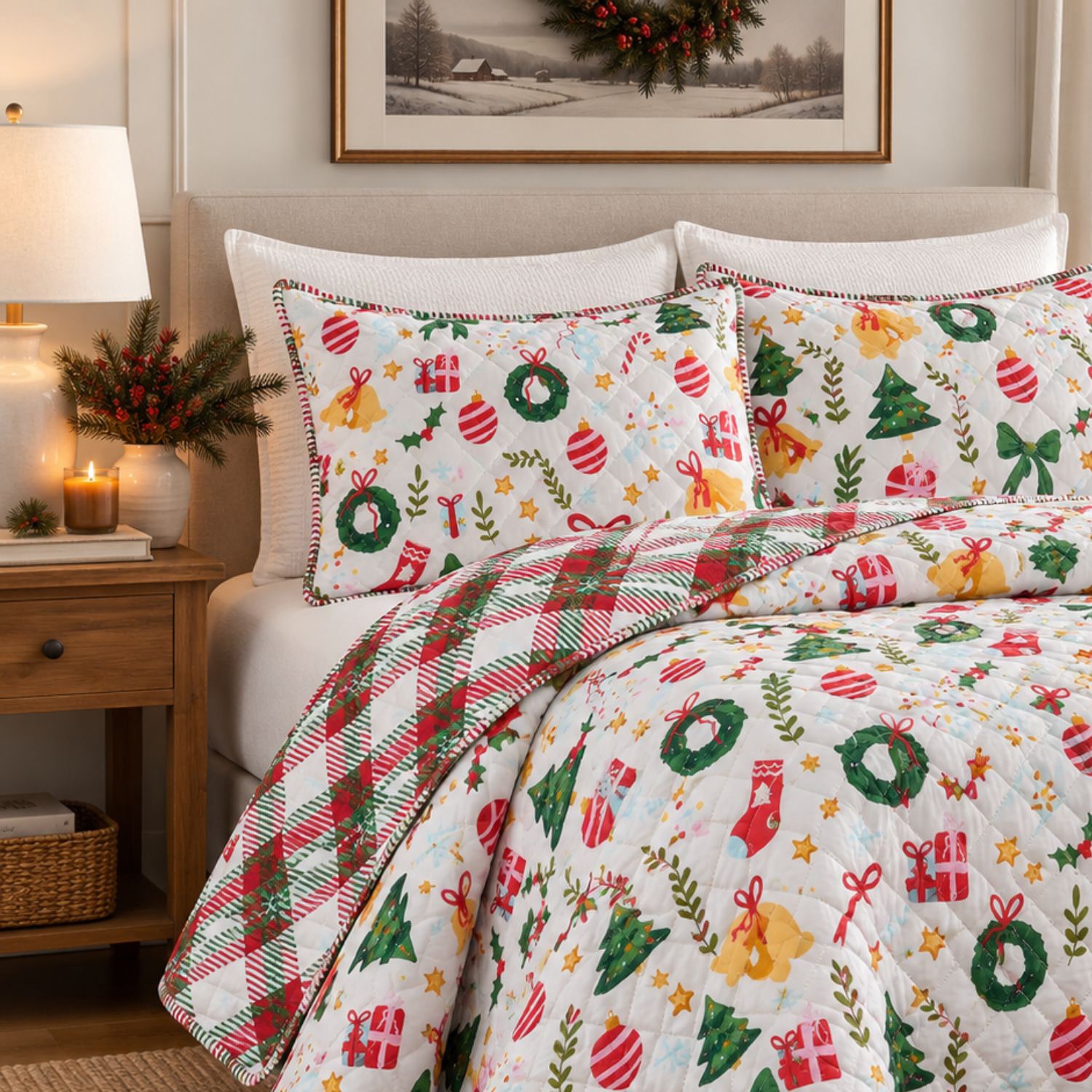 Linery Cheerful Holiday Quilt Set