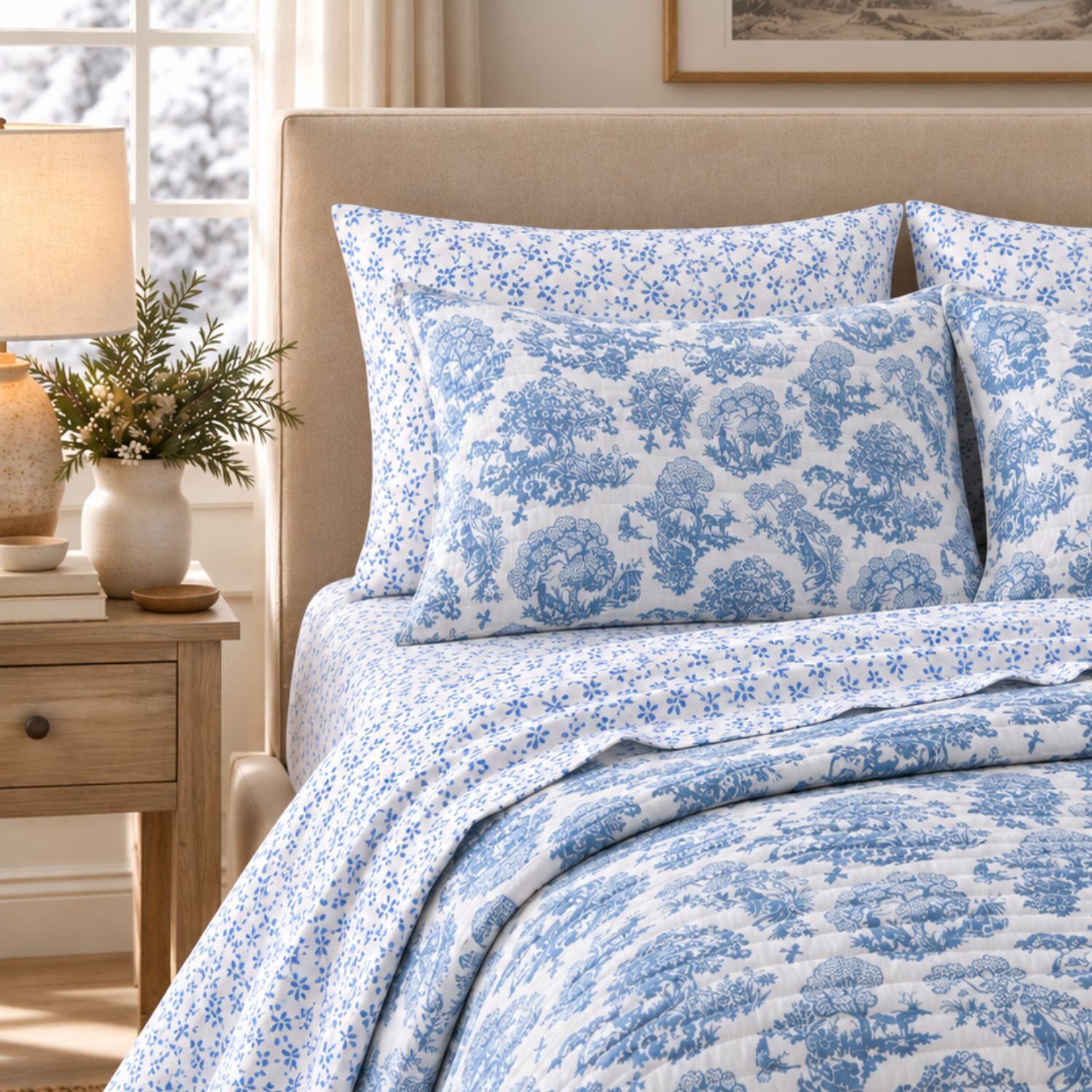 Linery Woodland Toile Holiday Reversible Quilt Set