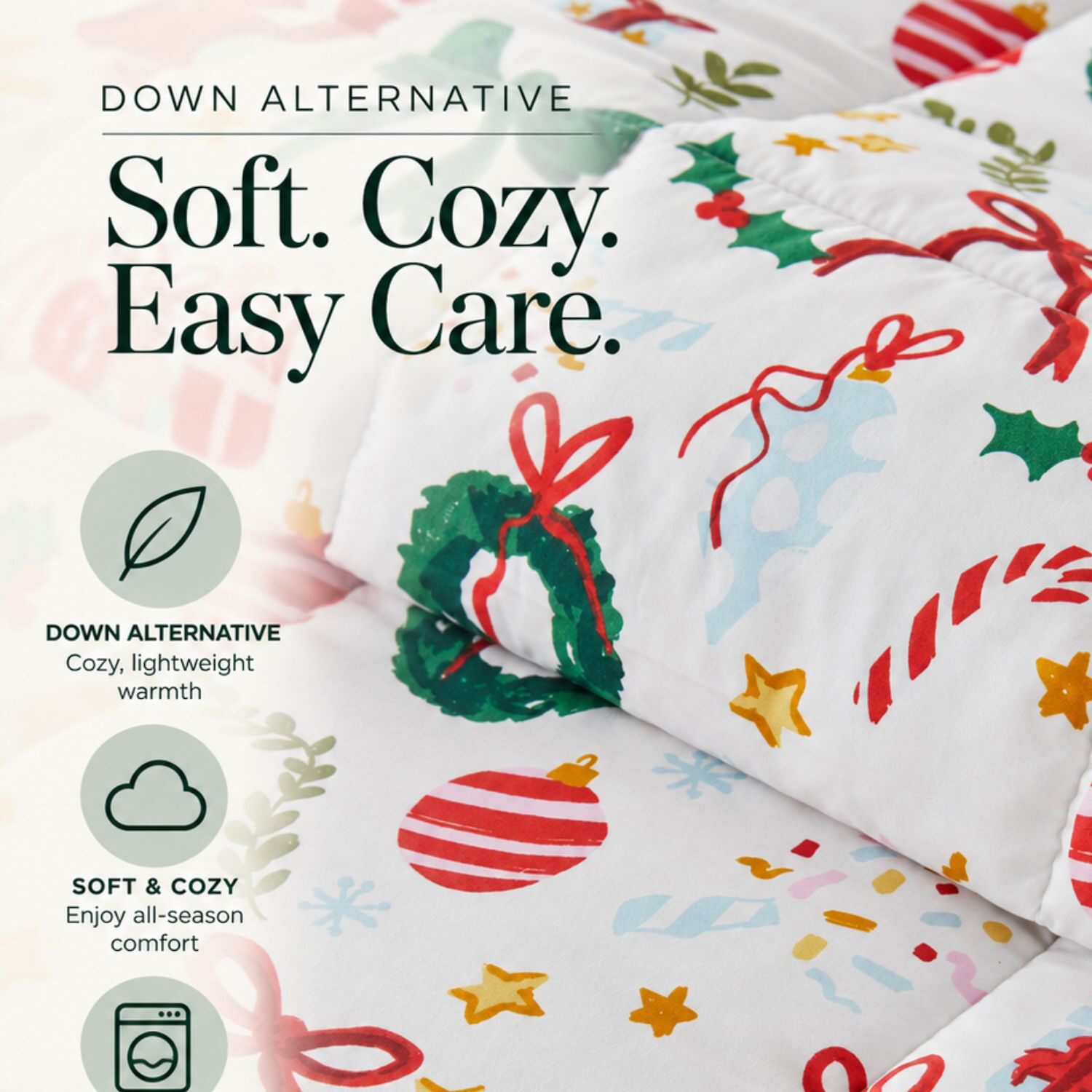 Linery Reversible Down Alternative Christmas Sham Set And Comforter