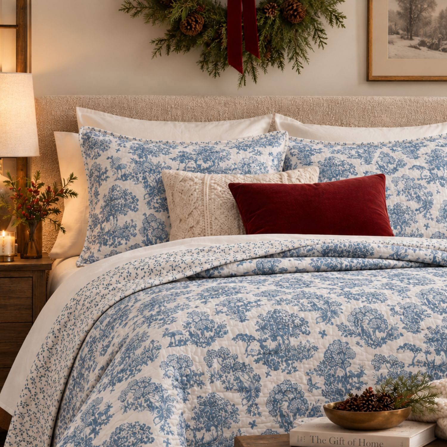 Linery Woodland Toile Holiday Reversible Quilt Set