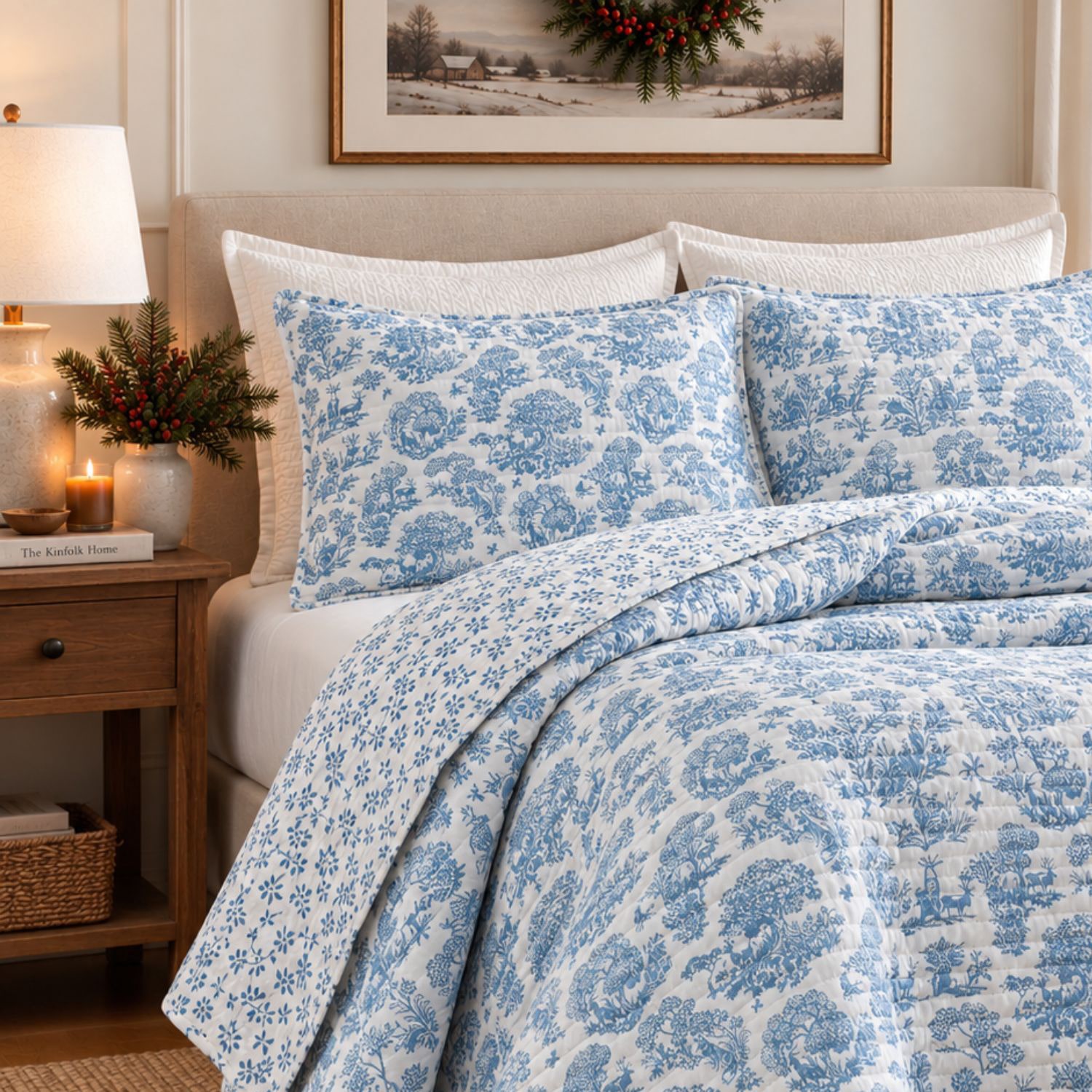Linery Woodland Toile Holiday Reversible Quilt Set