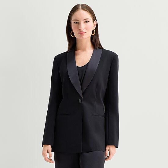 Worthington Womens Fitted Tuxedo Blazer, Color: Black - JCPenney