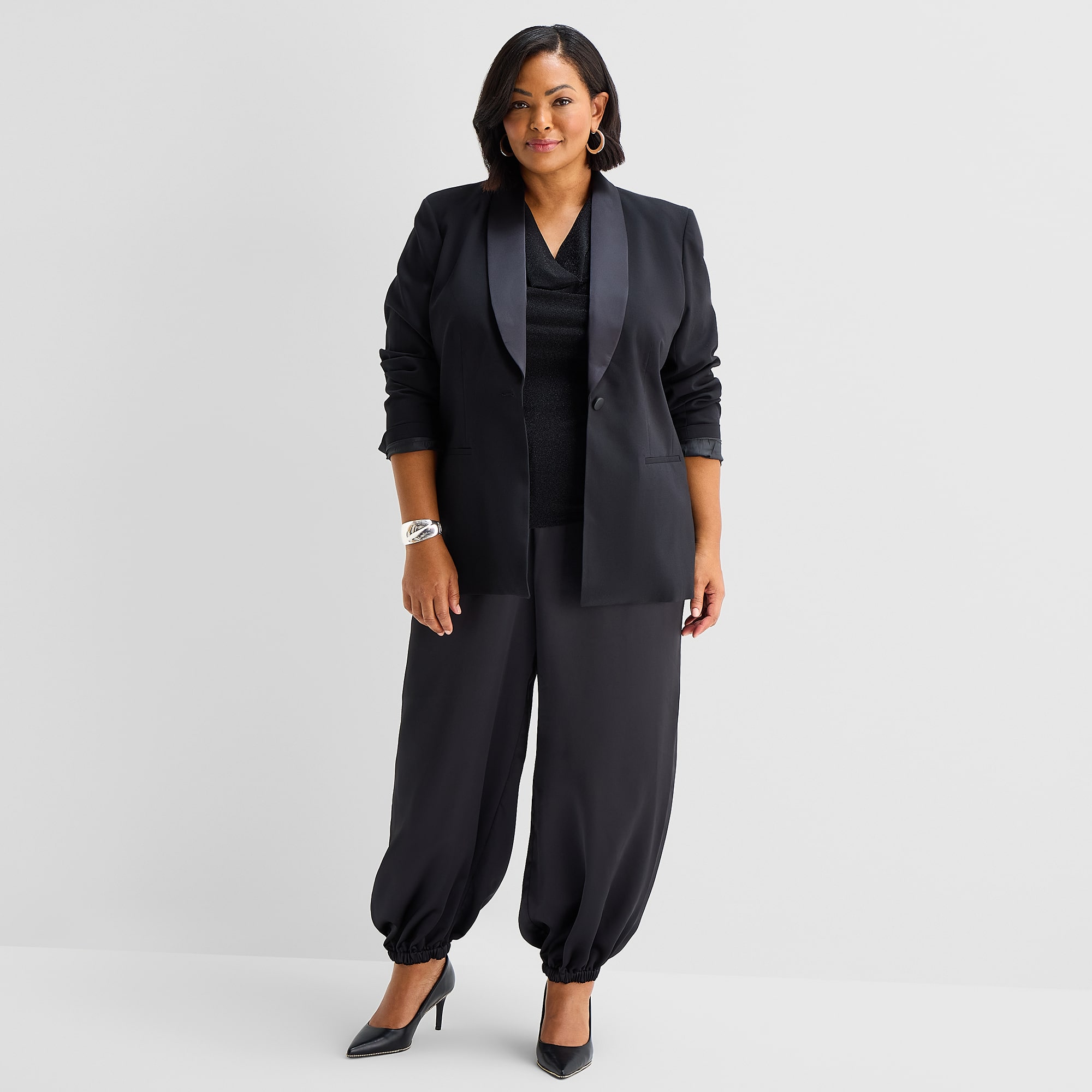 Worthington Womens Plus Regular Fit Blazer, Color: Black - JCPenney