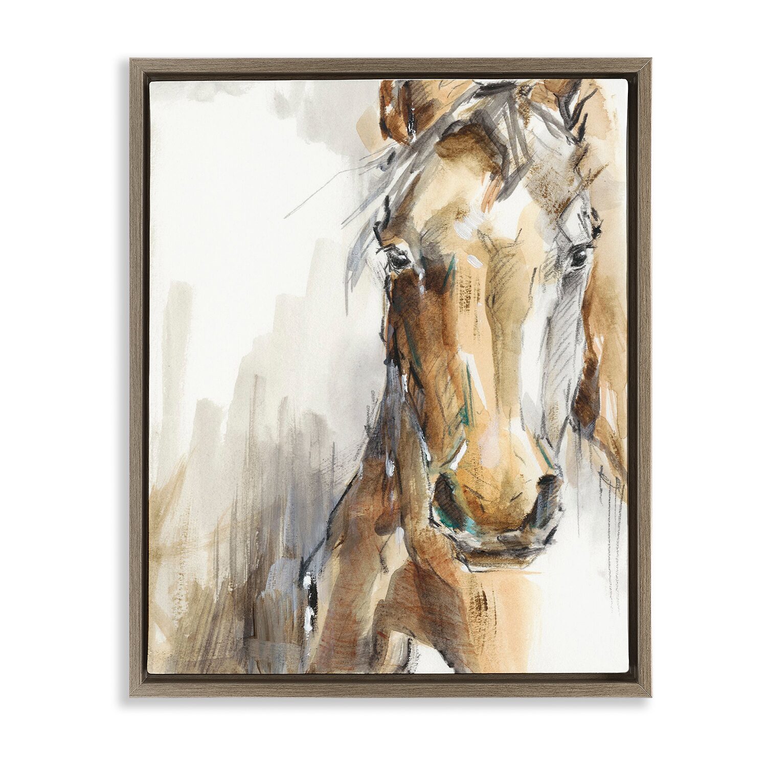 Stupell Industries Abstract Brown Horse Floater Framed Canvas Art ...