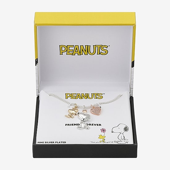 Womens Crystal 10K Gold Over Brass 10K Rose Gold Over Silver Heart Peanuts Snoopy 16 Inch Pendant Necklace
