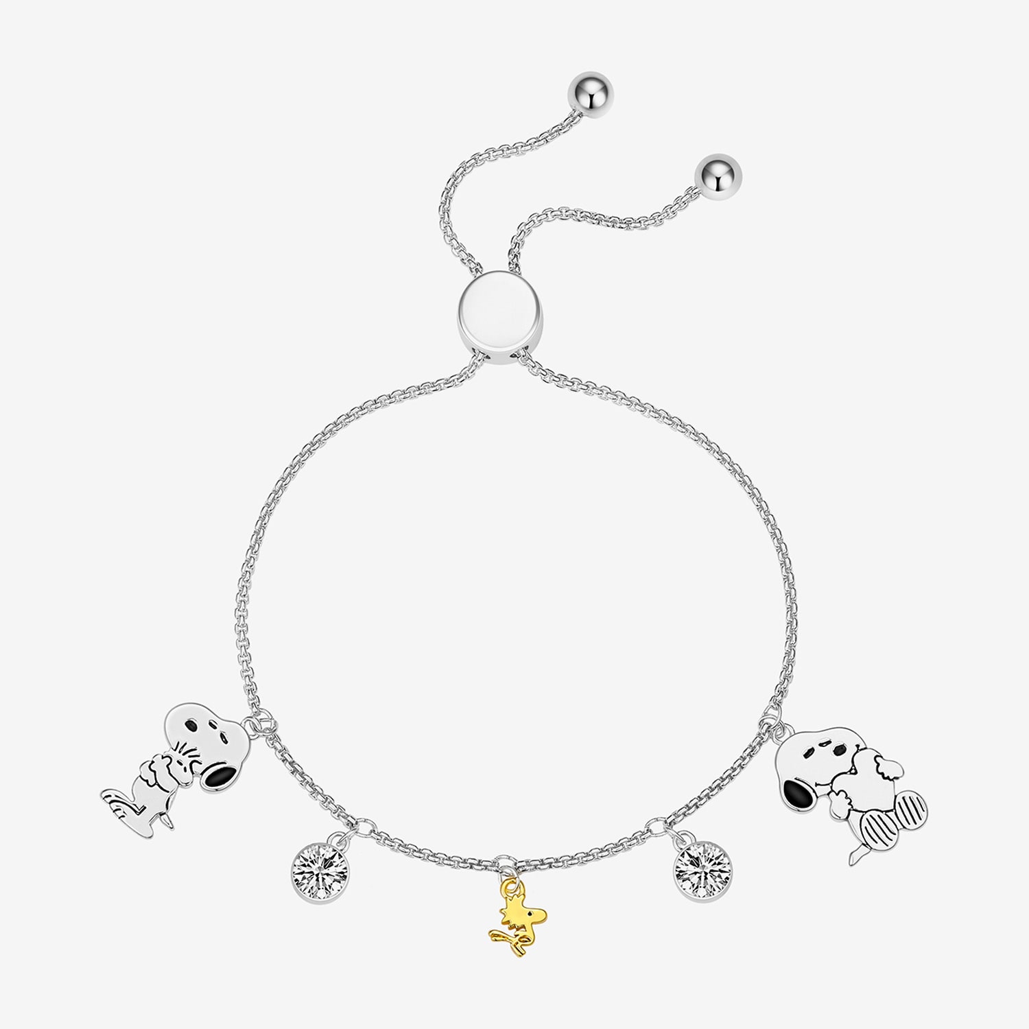 Womens Cubic Zirconia 10K Gold Over Brass Peanuts Snoopy Bolo Bracelet
