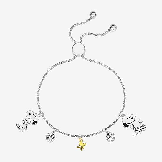 Womens Cubic Zirconia 10K Gold Over Brass Peanuts Snoopy Bolo Bracelet