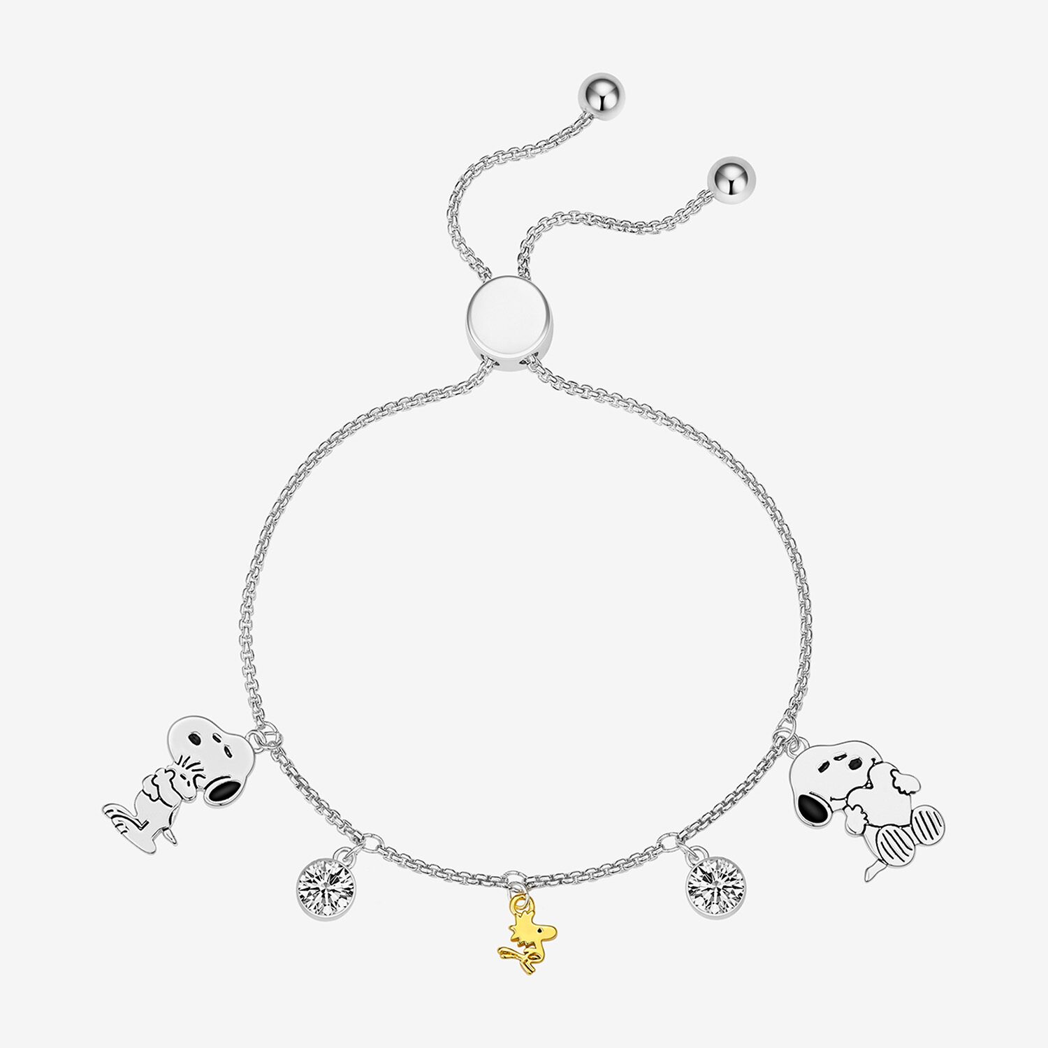Womens Cubic Zirconia 10K Gold Over Brass Peanuts Snoopy Bolo Bracelet