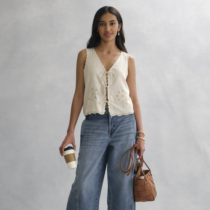 a.n.a Tie Front Embroidered Blouse