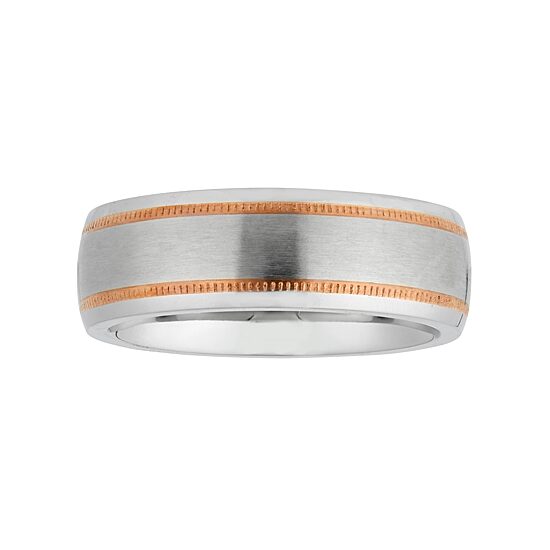 Mens 8MM 10K Rose Gold Cobalt Wedding Band