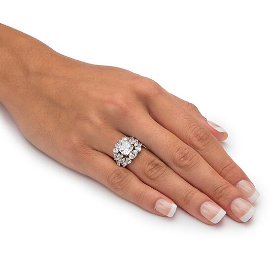 DiamonArt® Womens 4 3/4 CT. T.W. White Cubic Zirconia Platinum Over Silver Square Bridal Set