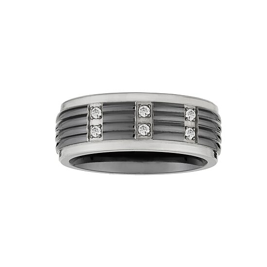 Mens 8MM 1/8 CT. T.W. Natural White Diamond Titanium Wedding Band
