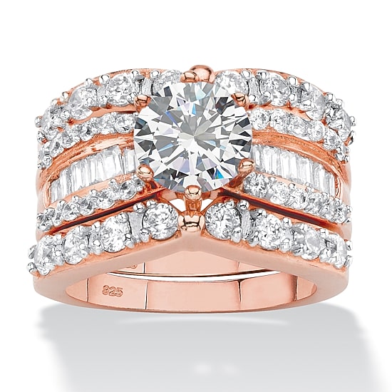 DiamonArt® Womens 4 CT. T.W. White Cubic Zirconia 14K Rose Gold Over Silver Round Bridal Set