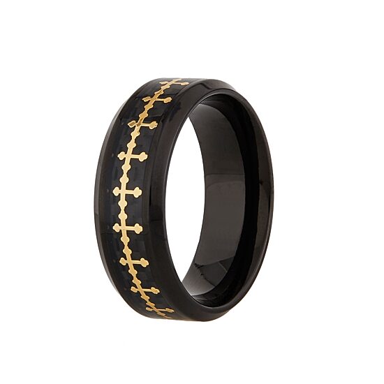 Mens 8MM Stainless Steel Cross Wedding Band
