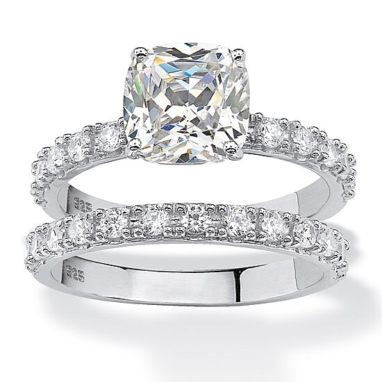 DiamonArt® Womens 2 1/2 CT. T.W. White Cubic Zirconia Platinum Over Silver Square Bridal Set