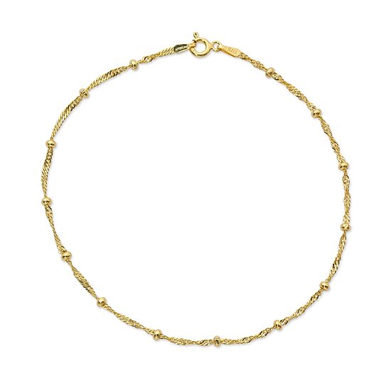 Made in Italy Womens 24K Gold Over Silver Sterling Silver 9 Inch Solid Bead Ankle Bracelet