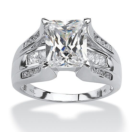 DiamonArt® Womens 4 3/4 CT. T.W. White Cubic Zirconia Platinum Over Silver Rectangular Engagement Ring