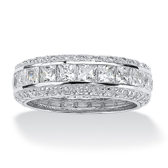 DiamonArt® 7MM 4 1/4 CT. T.W. White Cubic Zirconia Platinum Over Silver Square Band