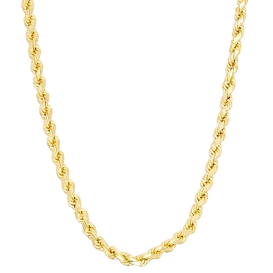 14K Gold Over Silver 20 - 30 Inch Solid Rope Chain Necklace