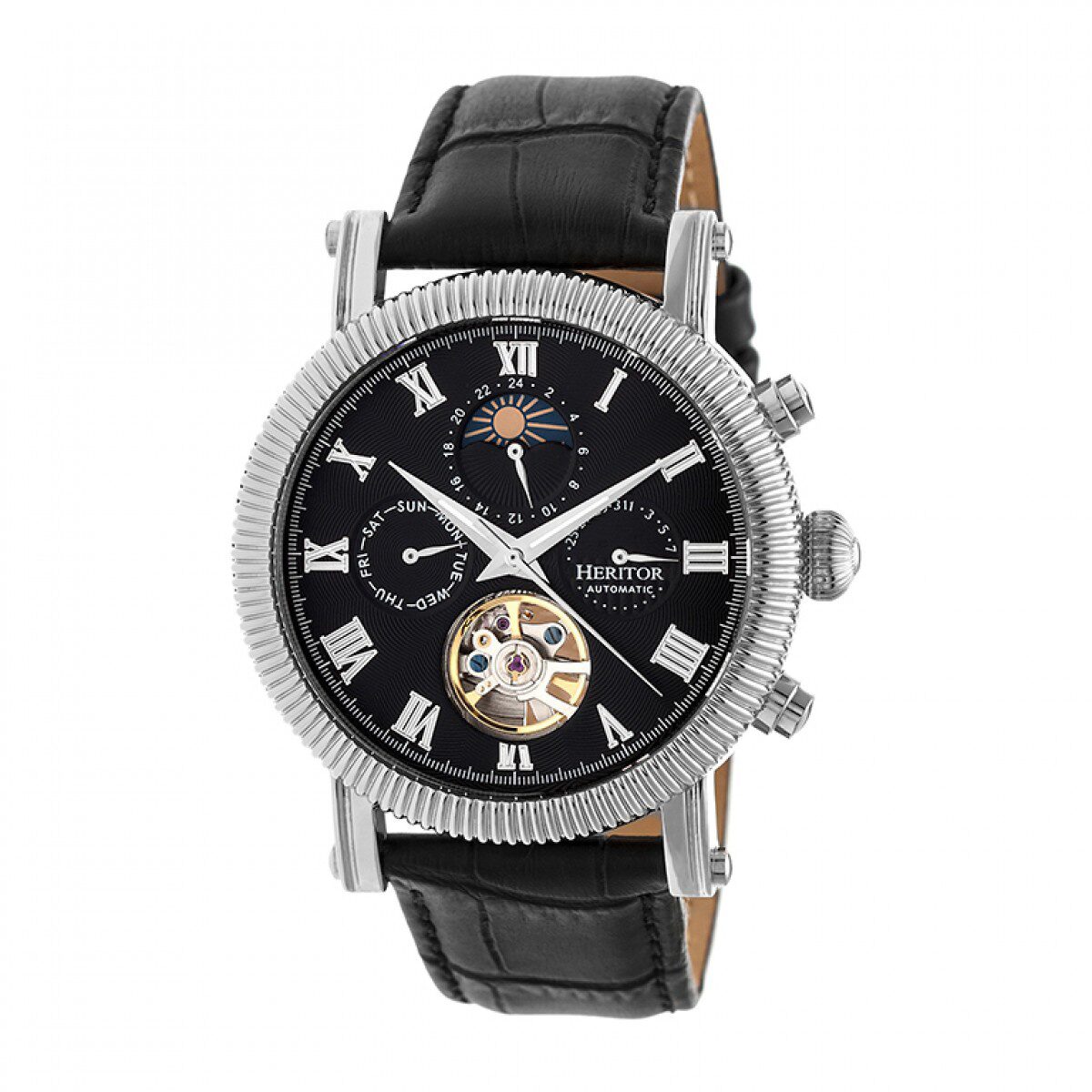 Heritor Automatic Winston Mens Automatic Black Leather Strap Watch Herhr5202