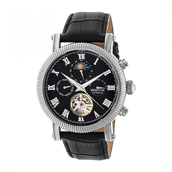 Heritor Automatic Winston Mens Automatic Black Leather Strap Watch Herhr5202