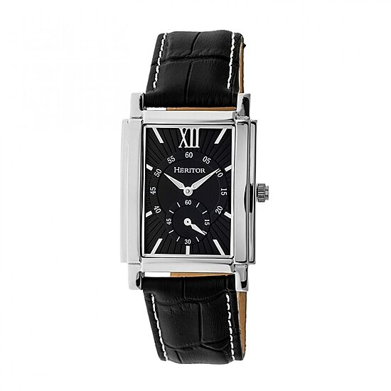 Heritor Automatic Frederick Mens Automatic Black Leather Strap Watch Herhr6102