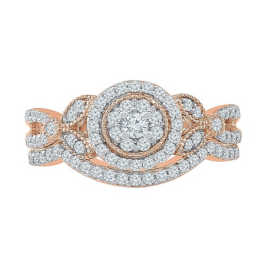 Womens 1/2 CT. T.W. Natural White Diamond 10K Gold Round Side Stone Halo Bridal Set