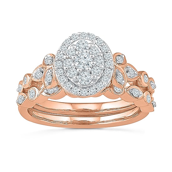 Womens 1/2 CT. T.W. Natural White Diamond 10K Gold Oval Bridal Set