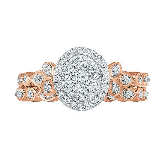Womens 1/2 CT. T.W. Natural White Diamond 10K Gold Oval Bridal Set