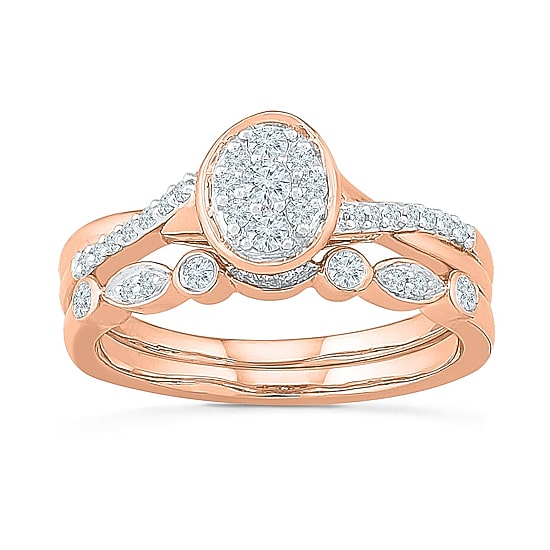 Womens 1/3 CT. T.W. Natural White Diamond 10K Gold Oval Bridal Set