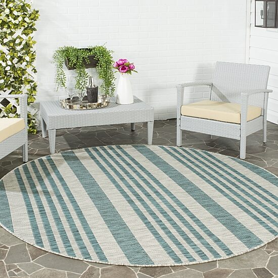 Safavieh Courtyard Collection Major Stripe Indoor/Outdoor Round Area Rug