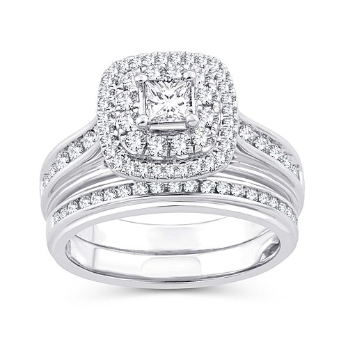 Womens 1 1/10 CT. T.W. Natural White Diamond 10K Gold Cushion Bridal Set, 8, White